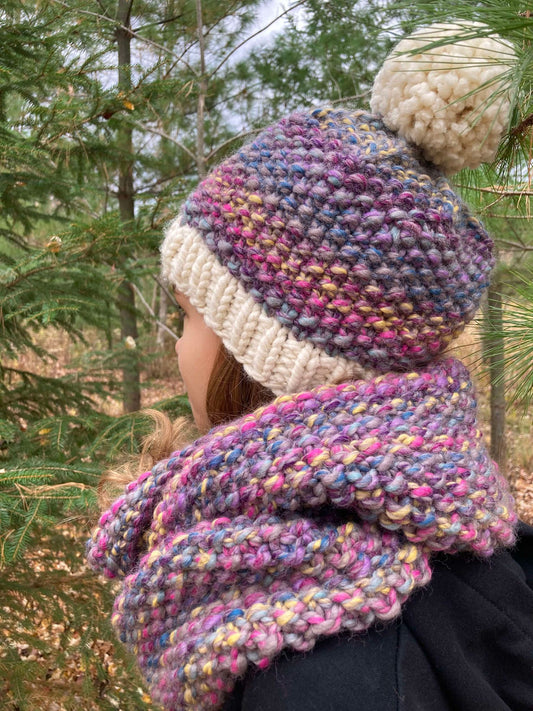 knit seed stitch hat and cowl pattern