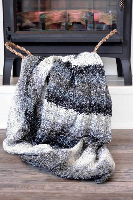 knit blanket with mandala ombre yarn