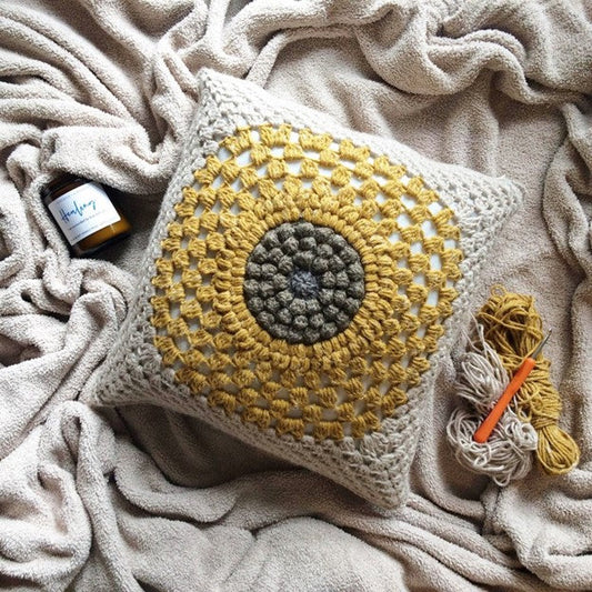 crochet sunflower pillow cover