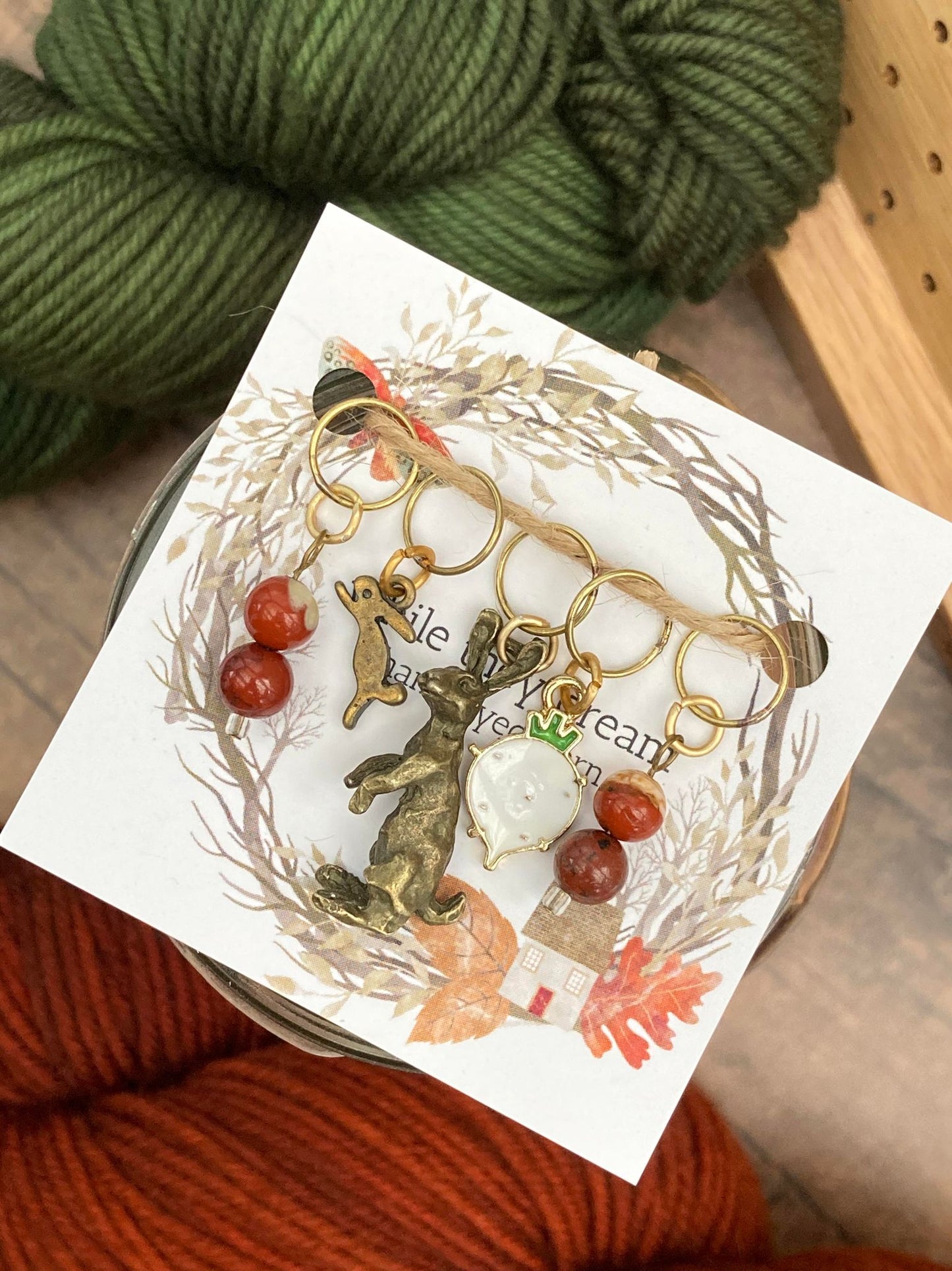 Cotton Tail (Red Jasper) Stitch Marker Set