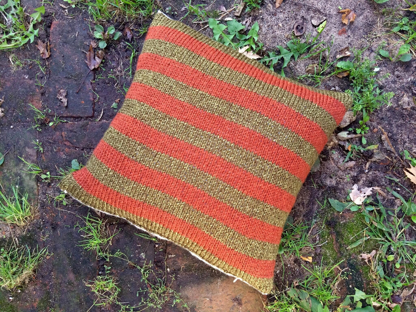 Knit crochet pillow cover with witch legs
