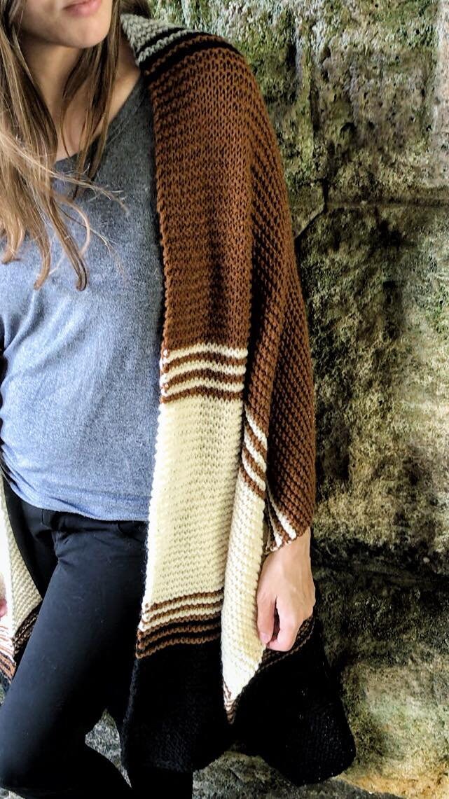 knit blanket scarf done in color block and stripes