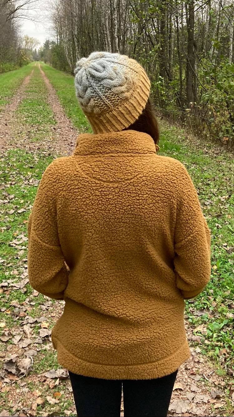 cable knit hat in an ombre yarn