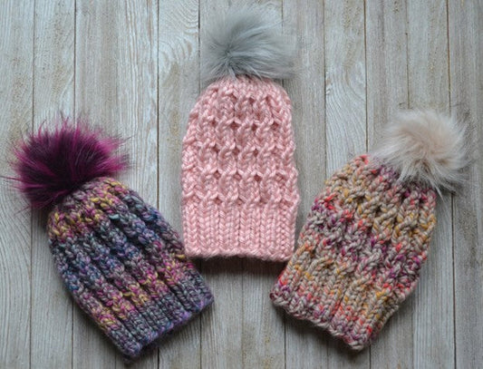 knit hat with faux cable stitches
