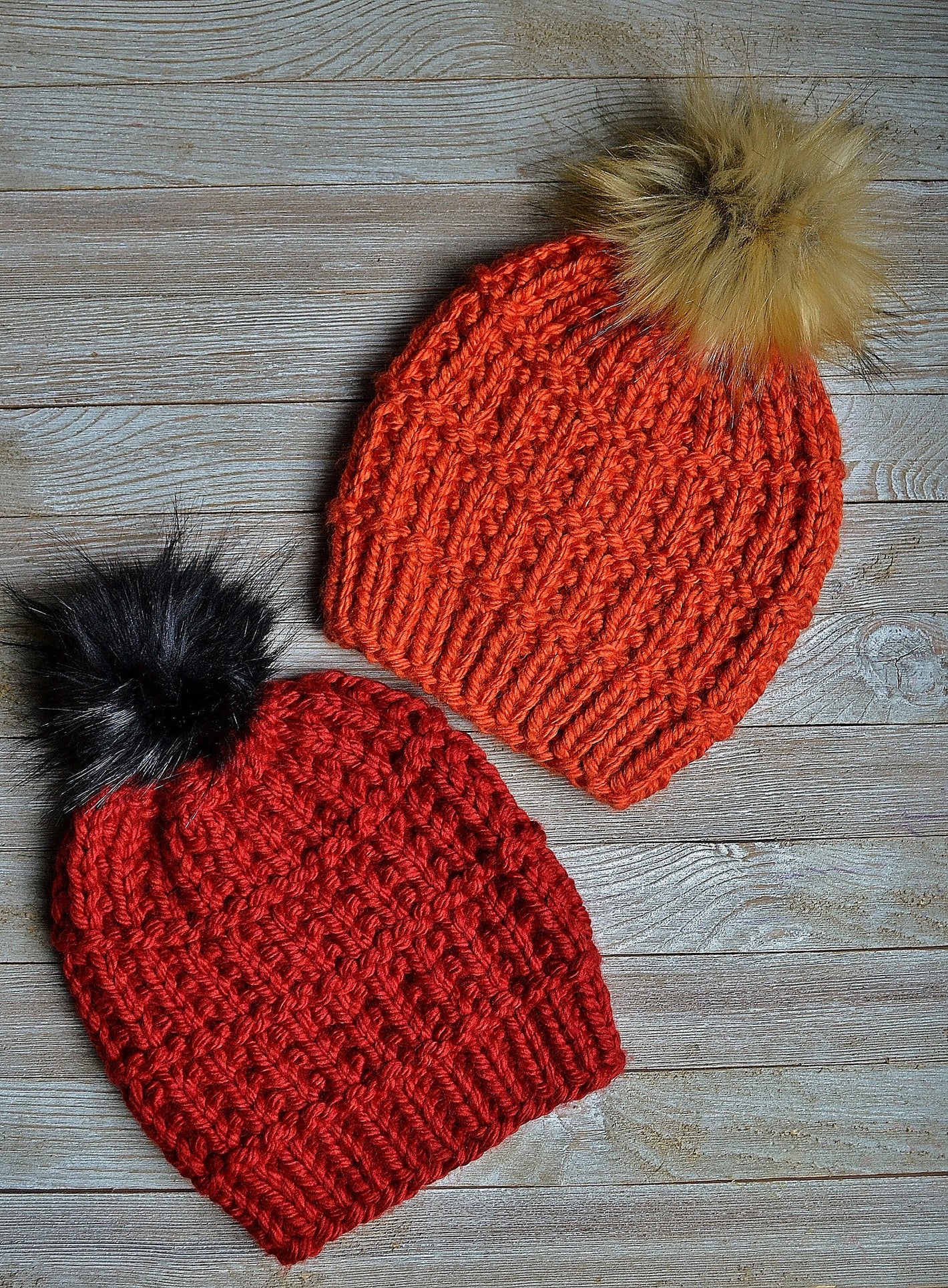 super bulky knit hat with vertical and horizontal texture